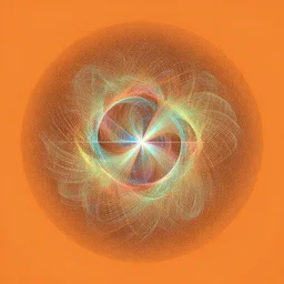 an orange background with a circular design, a raytraced image by kenneth noland, polycount, generative art, quantum wavetracing, ray tracing, global illumination