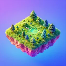 isometric island land on neon background, isometric invironment, 3d art, isometric art, high detail, artstation, concept art, behance, ray tracing, smooth, sharp focus, ethereal lighting