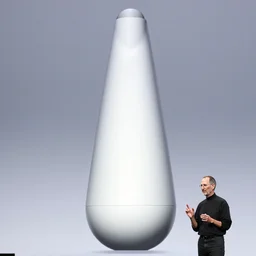 still of steve jobs introducing the iplunger on stage, apple press conference, apple plunger device
