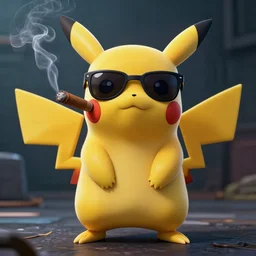 Pikachu smoking a cigar with sunglasses on, gta artstyle, cool, dramatic, hyperdetailed, artstation, photorealism, accurate, octane render, 8k,