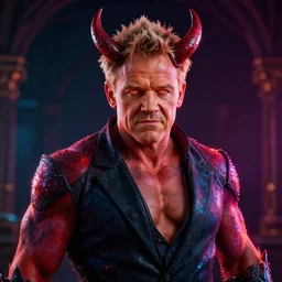photorealistic devil is gordon ramsay in the style of michael whelan. hyperdetailed photorealism, 1 0 8 megapixels, amazing depth, high resolution, 3 d shading, 3 d finalrender, 3 d cinematic lighting, glowing rich colors, psychedelic overtones, artstation concept art.