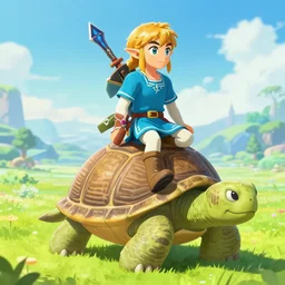 link from zelda riding a turtle