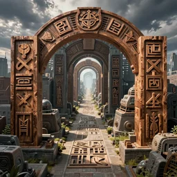 ruins of ancient technology, wooden sigils, portal to another dimension, cg society, perfect symmetry