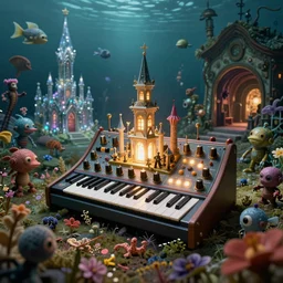 a centered render of intricate modular synthesizer of alice in wonderland, shining its light across a tumultuous sea of flowers, undersea animals and gothic crystal church and mutant robots and vintage house tunnels by dorothea tanning and salvador dali, trending on artstation, cyber punk, high contrast, unreal engine, high detailed, 8 k, human : - 2, blur : - 2, depth of field : - 2, - n 4