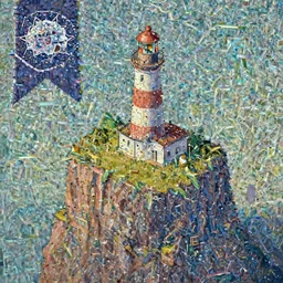 a painting of a lighthouse on top of a cliff, an art deco painting by Scott Listfield, behance contest winner, panfuturism, 2d game art, apocalypse landscape, isometric