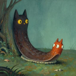 strange mythical slug cat by shaun tan, style of john kenn mortensen