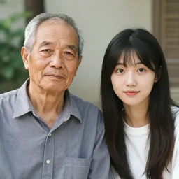 picture of a two person : : first person is a old male : : second person is a young lady