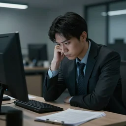 sad view of worker in office, highly - detailed, 8 k, cinematic, moody lighting, hyper artstation
