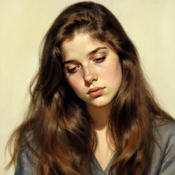 a beautiful portrait of a tired young woman with long brown hair, by greg hildebrandt