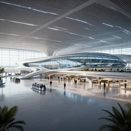 a modern airport, by pascal campion, octane render, unreal engine 6, epic game graphics, futuristic, conceptual art, ray tracing