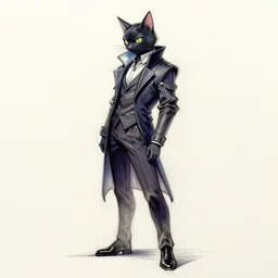 cyberpunk cat in suit sketch side view full body - s 2 7 6 0 0 0 3 1 5 9