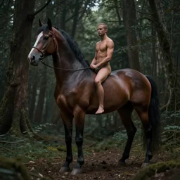centaur consisting of a horse and a human, featured on artstation, photograph captured in a dark forest