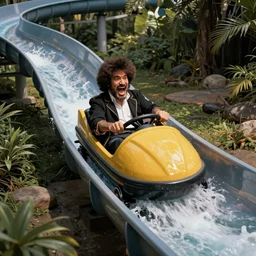 bob ross screaming down a giant water slide