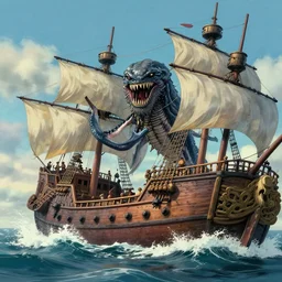 the kraken sinking a pirate ship, kraken attacking pirate ship in rough seas, studio ghibli style, photorealistic illustration, high quality render, 8 k resolution, octane render