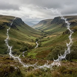 rolling hills scotland splash art graphic design art, fantasy, highly detailed, art by greg rutkowski