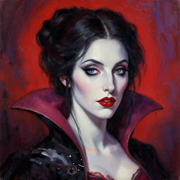 head and shoulder portrait of a victorian female vampire, painted by bloodborne, vibrant colors