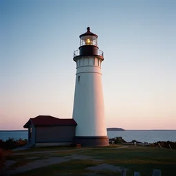 a lighthouse in maine at sunset taken by fuji velvia 5 0