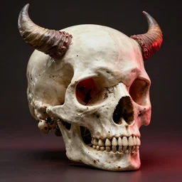 hyper realistic skull with bull horns coming out of eye sockets, red, artstation, 8 k render, octane, fueled by caffeine : : tim burton