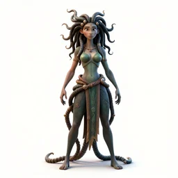heroic gorgon medusa, stylized pixar-style 3d render, full body, standing, isolated on a pure white background, centered, whole figure in frame, sharp focus, studio lighting