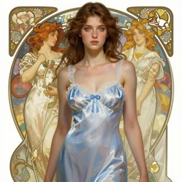 woman in a nightgown, highly detailed, digital painting, artstation, concept art, smooth, sharp focus, illustration, art by artgerm and alphonse mucha