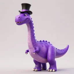 a purple dinosaur with a long neck wearing a top hat and smiling HD Photo