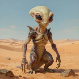 portrait of a new alien monster discovered in the desert of Rghwzblkt, creative design, realistic detailed painting, trending on deviantart