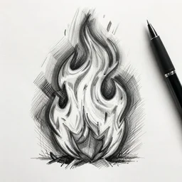 black ink pen liner drawing sketch of a flame, with crosshatching, by gnomon