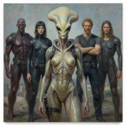 female alien Protagonist by jacek yerka, alex gray, zdzisław beksiński, dariusz zawadzki, jeffrey smith and h.r. giger, oil on canvas, 8k highly professionally detailed, trending on artstation