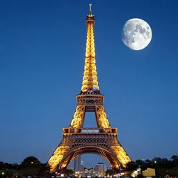 Eiffel tower (((((((photography))))))), (cheese), moon, waterpaint art, ((((((((Night)))))))) day time