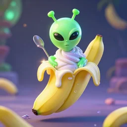 alien banana split, stylized, fantasy, sparkling, unreal engine 5, joongwon jeong