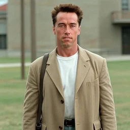 film still of Arnold Schwarzenegger playing Forrest Gump, 4k