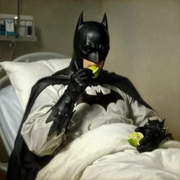 batman eating a lime in a hospital, painting by rembrandt, vintage