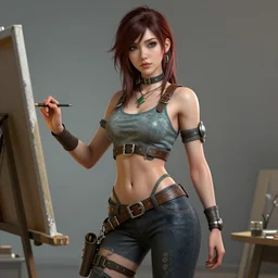 Procedurally generated, beautiful badass girl character posing for painting, substance designer, PBR, HD, Ultra detailed, hyperrealistic, megascans, volumetric light, concept by master artist
