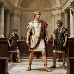 caesar being killed by brutus on senate floor, surreal, roman architecture, roman dress style.