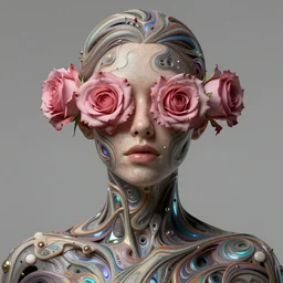 portrait of isabelledeltore face with roses instead of eyes. roses, intricate abstract upper body intricate artwork, by tooth wu, wlop, beeple, dan mumford. concept art, octane render, deviantart, greg rutkowski, cinematic arthouse, key art, hyper realism, iridescent accents