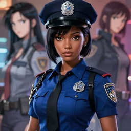 A beautiful young anime [African-American/white/asian] dieselpunk policewoman || very anime, fine-face, pretty face, realistic shaded Perfect face, fine details. Anime. realistic shaded lighting poster by Ilya Kuvshinov katsuhiro otomo ghost-in-the-shell, magali villeneuve, artgerm, Jeremy Lipkin and Michael Garmash and Rob Rey