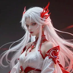 albino maiko with very long fantasy hair, dluent composition, red and white neon, concept art, intricate details, highly professionally detailed, cgsociety, highly detailed -