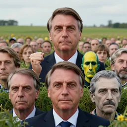 a farm of human heads that look like Jair Messias Bolsonaro, Simon Stalenhag, beeple, Wadim Kashin, 4K, cinematic