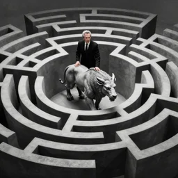 andrew lloyd webber apprehensively enters the labyrinth of the minotaur, mc escher