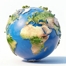llustration of the globe with famous tourist attractions on it in 3 d, 3 d render, smooth