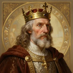 portrait of of a medieval old king with a crown, intricate, elegant, highly detailed, digital painting, artstation, concept art, smooth, sharp focus, illustration, art by artgerm and greg rutkowski and alphonse mucha, 8 k