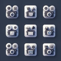 Isometric 3d octane render of film camera icons