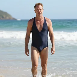 gus fring in a swimsuit on the beach