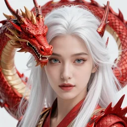obsidian dragon ifrit, portrait of a beautiful woman, white hair, high detail, vibrant colors, face, by gaston bussiere, bayard wu, greg rutkowski, auguste bourotte, bastien deharme, masterpiece, sharp focus, cinematic lightning