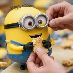 puting holding and eating a minion, highly detailed