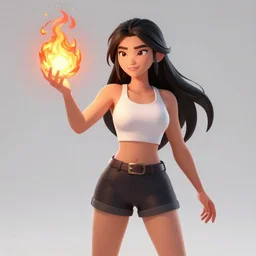 asian sorceress wearing culottes, casting fireball, award winning digital 2d fantasy art