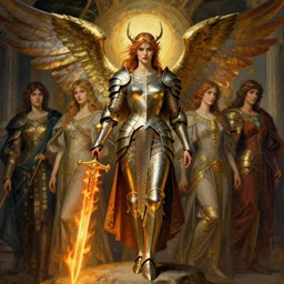 half length portrait of a winged, armored female valkyrie with a flaming sword, d & d, fantasy, luis royo, magali villeneuve, donato giancola, wlop, krenz cushart, hans zatka, klimt, alphonse mucha