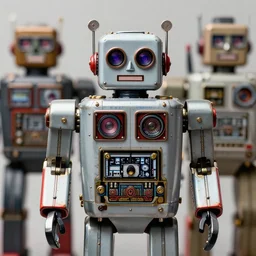 closeup portrait of tin toy robot rebellion, depth of field, zeiss lens, detailed, symmetrical, centered, fashion photoshoot, by nicoletta ceccoli, mark ryden, lostfish, earl nore, hyung tae, frank frazetta, breathtaking, 8 k resolution, extremely detailed, beautiful, establishing shot, artistic, hyperrealistic, octane render