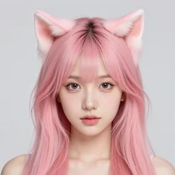 photo of a young woman with messy pink hair and cat ears