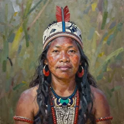 portrait of an aboriginal paiwan woman ( 3 5 ) from taiwan in 2 0 2 1, an oil painting by ross tran and thomas kincade